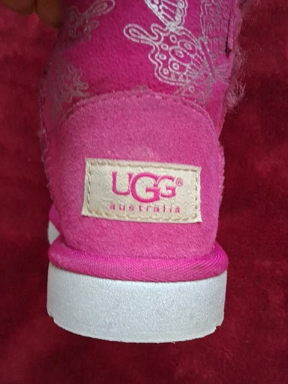 New Girls UGG Pink T Bailey Button Butterfly Boots 8